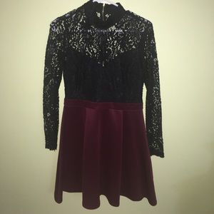 Black and Maroon Lace Cocktail Dress
